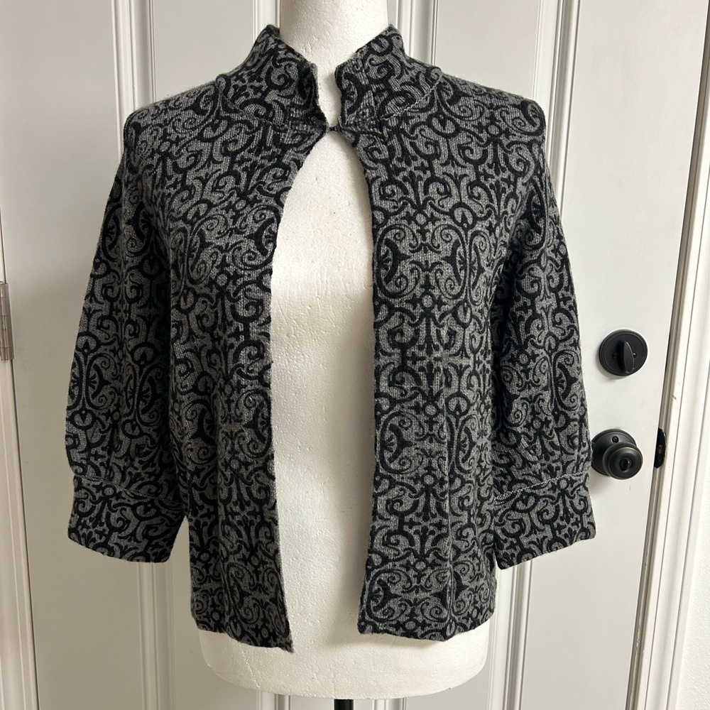 White & Warren 100% Cashmere Black & Gray Sweater Cardigan Small